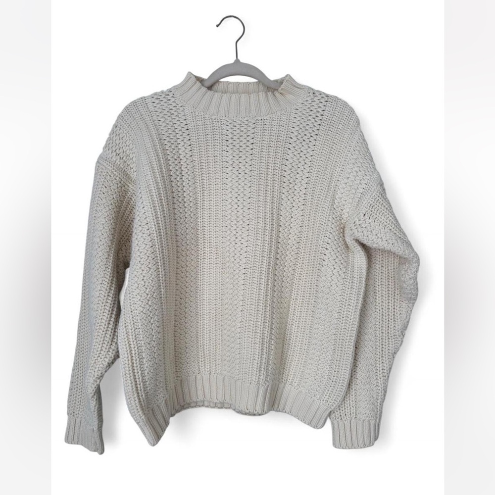 Vintage Eddie Bauer Cream Chunky Knit Sweater Cotton Fisherman Style M